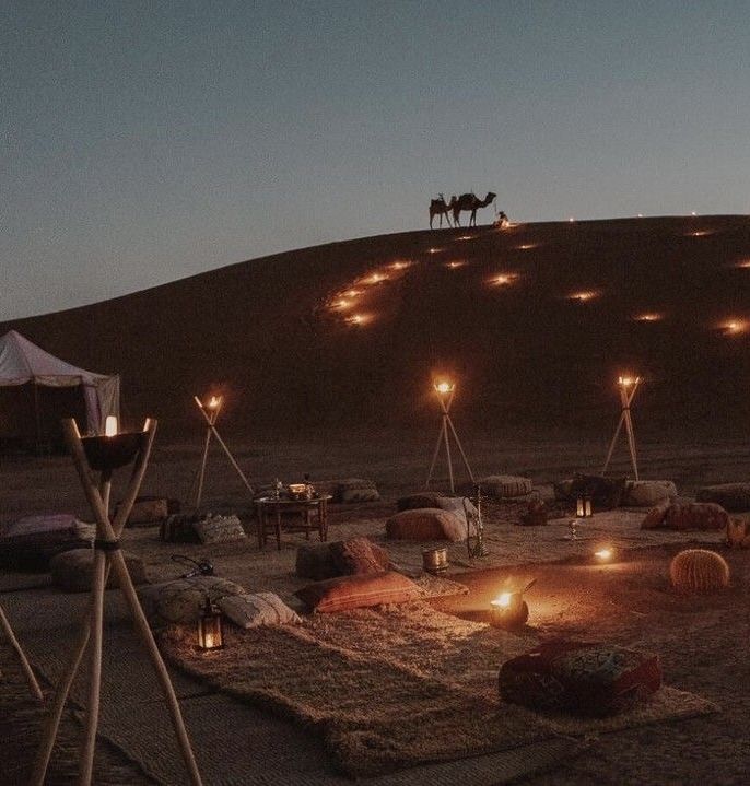 Campfire during an overnight camping adventure in Dubai